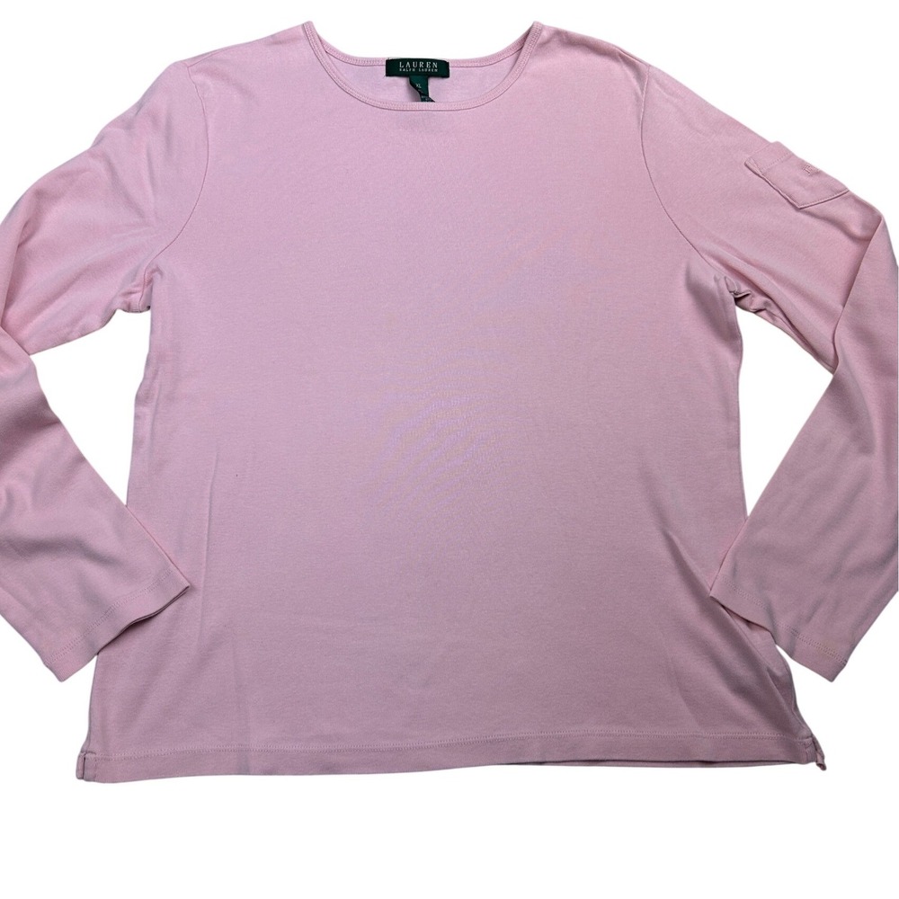 Lauren Ralph Lauren Women's Shirt XL Pink Long Sleeve Pocket Tee Preppy Casual